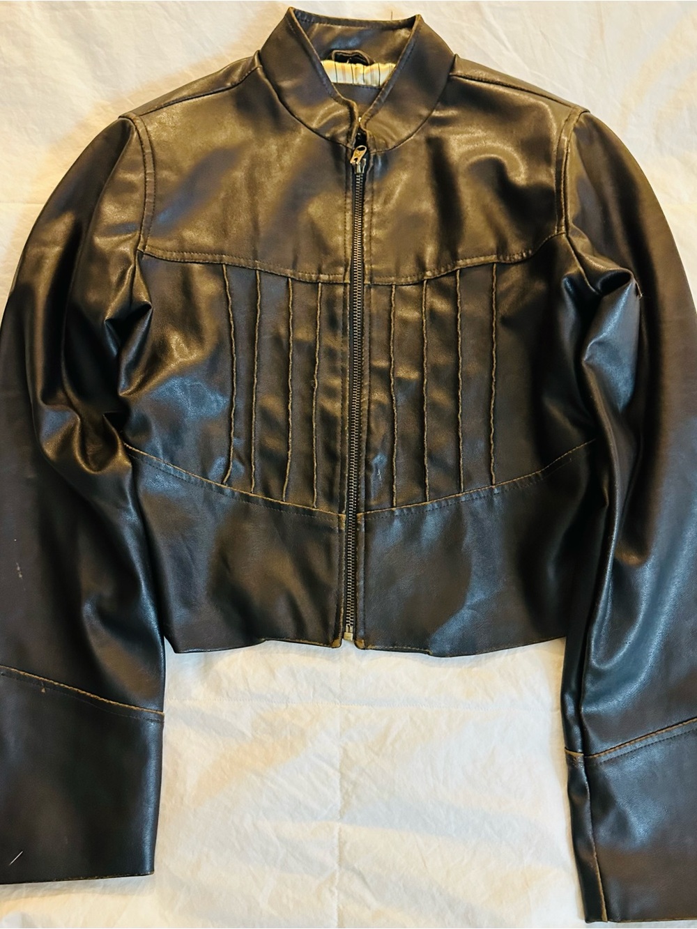 Dollhouse Brown Faux Leather Cropped Zip Moto Jacket